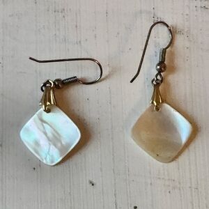 Mother Of Pearl Dangle Earrings With Gold Tone Accents